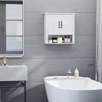 HOMCOM Armoire Haute Murale de Salle de Bain ou WC Placard 2 Portes 2 étagères Niche dim. 60L x 20l x 58H cm MDF Panneaux Particules Blanc