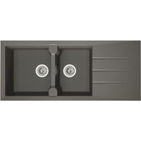STRADOUR Evier cuisine a encastrer 2 bacs + 1 égouttoir Aloa - Résine - 116 x 50 cm - Gris béton