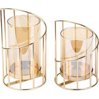 Ensemble de 2 chandeliers Lefipor, bougeoirs cylindriques dorés. Chandeliers décoratifs en métal pour salon et chambre. Bougeoir vintage original, vase en verre doré. Idéal pour les mariages et Noël.