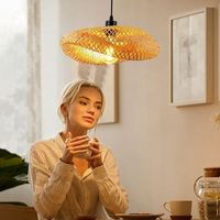 Luminaire Plafonnier RéTro,Chapeau Bambou Suspension Rotin 40Cm Tissage Plafonnier Salle De Bain E27 CréAtivité éClairage De Plafond Pour Salle À Manger Salon Restaurant--