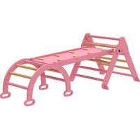 Triángulo de Escalada Montessori 7 en 1 Plegable Madera con Arco y Rampa 188x70 cm Rosa