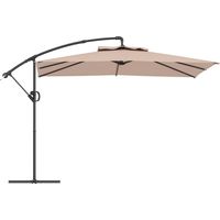 Parasol déporté carré 3 x 3 m avec manivelle. base croisée. parasol inclinable et rotation à 360°. toile 180 g/m² kaki