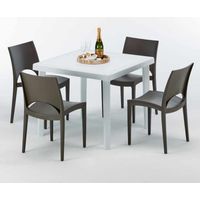 Mesa Cuadrada Blanca 90x90 cm y 4 Sillas De Colores Paris Love - Marrón