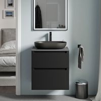 BERNSTEIN - Mueble lavabo suspendido MDF negro mate, encimera de lavabo antracita mate, cajones giratorios 60x46x62cm - VIREO Negro mate, antracita mate
