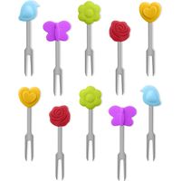 10 Pièces Petite Fourchette à Dessert Inox,Mini Fourchette Apéritif Cocktail,Fourchettes à Fruits,Fourchette à Gâteau Salade Sandwich,Fourchette de Table Restaurant avec Décoration en Silicone