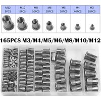 Écrous à riveter aveugle moletés en aluminium tête plate, assortiment M3-M12, 175 pièces en boîte