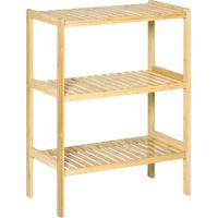 Étagère de salle de bain, étagère autoportante, 3 niveaux, étagère en bambou, étagère de cuisine pour salle de bain, cuisine, salon, couloir, finition naturelle, 62 x 33 x 80 cm