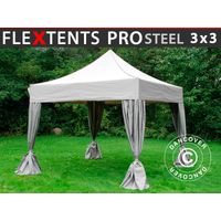 Tente pliante FleXtents PRO Steel 3x3m Latte, incl. 4 rideaux decoratifs