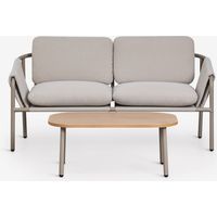 SKLUM Zunika Garten-Set mit 2-Sitzer-Sofa mit Polster und Stahl-Couchtisch Moka Braun