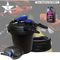 Kit Filtre Pression UV 11W Puissant, Pour Bassins De 6000 L + Bactéries 1000 ml