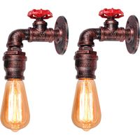 Applique Murale Vintage Industriel Lampe Murale Métal Luminaire Murale Steampunk Conduites D'eau Rouge Rouille - 2Pcs