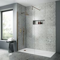 Nuie Wet Room Screen 1850mm High x 800mm Wide with Support Bar 8mm Glass - Brushed Bronze