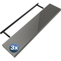 CASARIA® Set of 3 110cmx23cm Floating Shelf Including Bracket Wall Shelving Living Room Kitchen Bedroom Office 38mm Thick Hidden Wall Fixing 15kg Capacity MDF 110cm hochglanz grau (de)