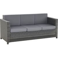 Outsunny Poly-Rattan Sofa mit Kissen 3-Sitzer Garten Loungesofa Metall Polyester Grau 185 x 70 x 80 cm