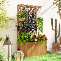 Jardinière avec treillis, bac à fleurs en bois massif avec trous de drainage et doublure, 64 x 33 x 122 cm, bois naturel