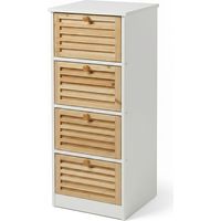 Cassettiera Multiuso in Legno di Abeto e Bianco Mobiletto Salvaspazio con 4 Cassetti per Bagno Camera e Ingresso Design Moderno e Naturale 31,5x30x81 cm