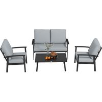 Set giardino 4 pezzi 2 poltroncine divano 2 posti tavolino aluminium fibra grigio carbone