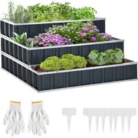 Outsunny - Potager surélevé en acier à 3 niveaux avec étiquettes en T pour plantes, gants, potager, potager à herbes aromatiques, escalier à fleurs pour balcon ou jardin, gris foncé, 118 x 118 x 62 cm