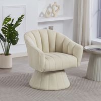 Sillón giratorio 360° en terciopelo acanalado beige con respaldo envolvente y base estable