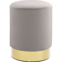 Tabouret bas design velours gris clair et metal doré Sinza