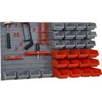 Organiseur 28 compartiments 44 pièces - polypropylène rouge gris - fixation murale - 6 Étages - dim. 63L x 22l x 95H cm