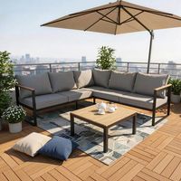 BIRCHTREE 5-Seater Garden Furniture Set L-Shaped Corner Sofa With Square Coffee Table Grey