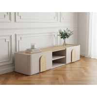 Bobochic – Meuble TV contemporain 170 cm – 1 porte, 1 tiroir, 3 étagères, 2 niches – Finition mélaminé beige – Système d'ouverture push