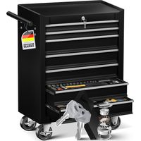 Masko® Carro de taller carro de herramientas caja de herramientas compartimentos caja de herramientas 7 compartimentos negro