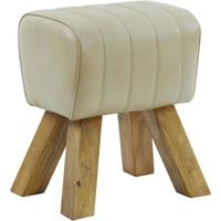 Light & Living taburete RAMY de madera y cuero arena natural –