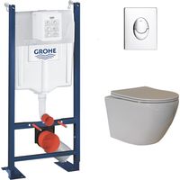 Pack WC Grohe Rapid SL Project + Cuv. KELOS Flush Blanc + Plaque Chromé