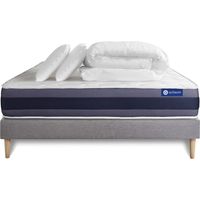 Komplettpaket Bett - Matratze 200x200 cm + Boxspringbett mit Lattenrost (im Set) + 2 Kopfkissen + Bettdecke - Actiflex Morpho