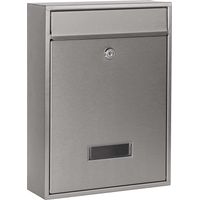 Wiltec Buzón de pared color plata V10, buzón de pared con cerradura, dos llaves y placa de identificación buzón de acero con recubrimiento en polvo para montaje en pared