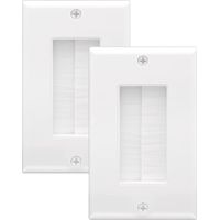 Brush Wall Plate - 1-Gang Cable Pass Through - For Low Voltage Wires - Wall Mount TV Cord Hider - 2 Pack - White
