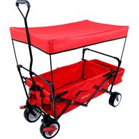 Fuxtec Bollerwagen CT350, carro plegable de accionamiento manual - transporte de niños - playa - cualquier terreno, jardin - capota desmontable, asa de tracción, 4 ruedas, bolsa trasera y funda - Rojo