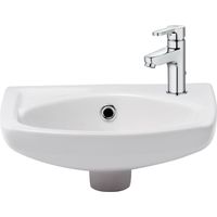 Lavabo suspendu en céramique 35×28 cm, Siko, avec trop-plein + mitigeur lavabo Roca (A5A306EUR913)