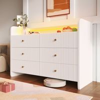 Cassettiera Credenza con 6 Cassetti e 1 Vano Aperto, LED, Frontale Ondulato, per Soggiorno o Camera 120 x 40 x 75 cm