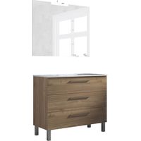 Ensemble de salle de bain meuble 100cm STAY THREE CLASSIC bois clair - Vasque - Miroir - Applique