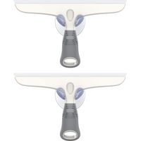 Lot de 2 Raclettes Vitre Silicone avec Support Ventouse, Raclette Vitre Professionnel pour Pare-Brise de Voiture, Fenêtre, Porte de Douche, Salle de Bain, Blanc et Gris