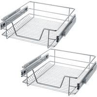 Tectake – Tiroir de rangement télescopique – Lot de 2 – Métal chromé – Dimensions intérieures 38x42,5x14 cm – Charge max 12 kg