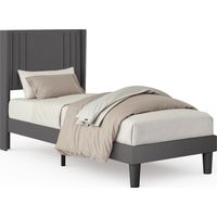Bealife Letto Singolo Imbottito 90x200 con Testiera, Tessuto Lino, in Legno e Metallo, Letto Ragazzi Grigio Scuro - Design Moderno Grigio