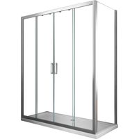 Caja de ducha de vidrio de 6 mm H 190, 1 pared fija y 1 puerta de 4 hojas con apertura central 65-67,5 HOJA FIJA + PUERTA 183-188