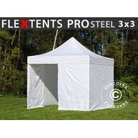 Pop up gazebo FleXtents PRO Steel 3x3 m White, incl. 4 sidewalls