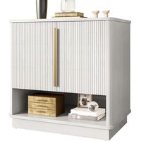 Meuble à chaussures moderne à 2 portes et compartiment ouvert – Meuble d'entrée compact avec finition bois et poignées dorées – Range-chaussures pour entrée, couloir ou chambre