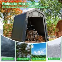 Abri de jardin gris 245 x 183 x 217 cm – Utilisation polyvalente : abri de jardin, abri à vélos ou carport. Matériau PE imperméable avec stores enrouleurs. Résistant aux UV et au vent. Montage facile.