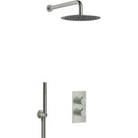 FugaFlow Eccelente Sobrado Ensemble de douche encastrable avec thermostat, pommeau de douche 25cm et douchette stick Gun Metal PVD