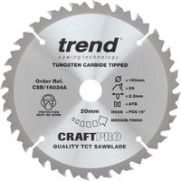 Trend Craft Pro Combinazione TCT Lama per sega circolare, 160 mm x 24 denti x 20 mm, punta in carburo di tungsteno, CSB/16024A