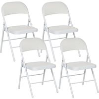 4-piece set of folding chairs, portable office chairs, metal legs, folding chair for office, reception, waiting room, artificial leather, white