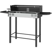 Barbecue charbon 3 niveaux avec étagères pliantes et tournebroche, acier inoxydable noir, 118x32x90 cm
