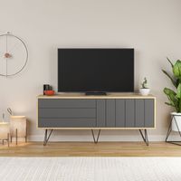 TV-Ständer Picadilly mit Eichenstruktur und 2 umklappbaren Anthrazit-Türen H57 x B139 x T36 cm