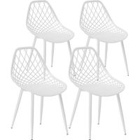 Set 4 sedie da pranzo moderne con schienale traforato in plastica e gambe in metallo bianco